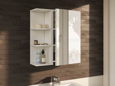 Mancini White Mirrored Wall Mounted Bathroom Cabinet with Single Door - UK Luxury Furniture
